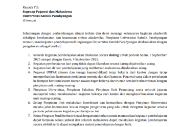 Kondisi Bandung Tak Aman, UNPAR Terapkan Kuliah Daring